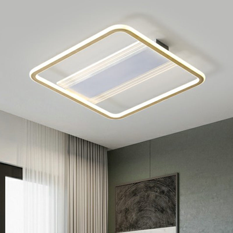 Bedroom Flush Light Minimalist Gold and White Ceiling Light with Square Acrylic Shade Clearhalo 'Ceiling Lights' 'Close To Ceiling Lights' 'Close to ceiling' 'Flush mount' Lighting' 2328154