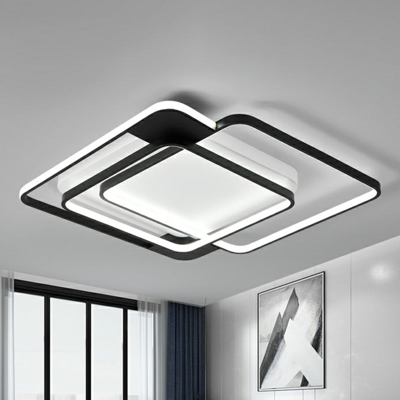 Stacked Ceiling Flush Mount Light Modern Metal Black Square LED Flushmount for Bedroom Clearhalo 'Ceiling Lights' 'Close To Ceiling Lights' 'Close to ceiling' 'Flush mount' Lighting' 2328193