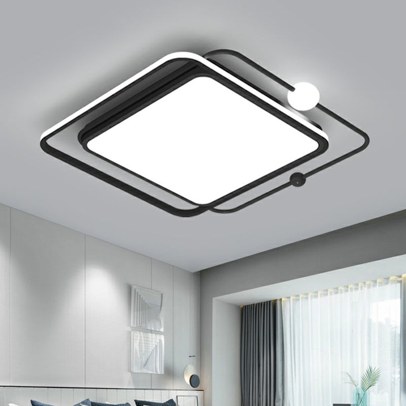 Square and Orb LED Flush Mount Nordic Acrylic Bedroom Flush Ceiling Light in Black Clearhalo 'Ceiling Lights' 'Close To Ceiling Lights' 'Close to ceiling' 'Flush mount' Lighting' 2328221