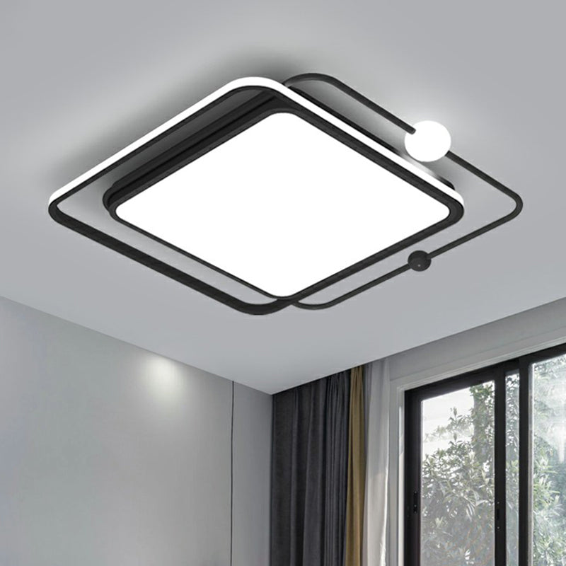 Square and Orb LED Flush Mount Nordic Acrylic Bedroom Flush Ceiling Light in Black Clearhalo 'Ceiling Lights' 'Close To Ceiling Lights' 'Close to ceiling' 'Flush mount' Lighting' 2328223