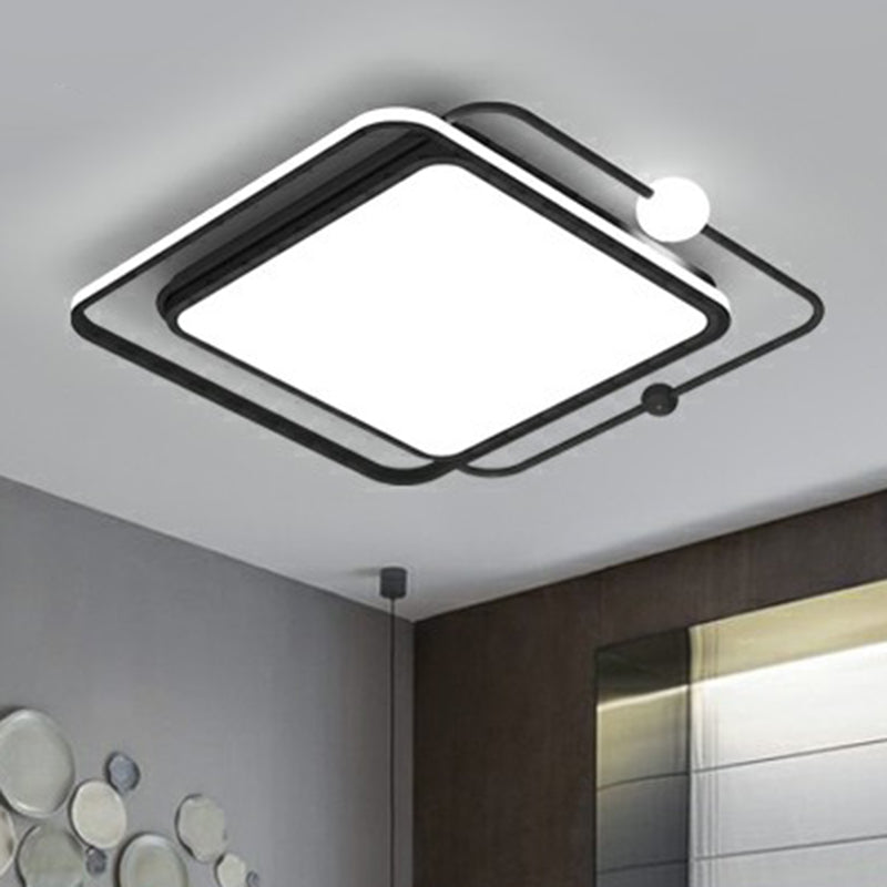 Square and Orb LED Flush Mount Nordic Acrylic Bedroom Flush Ceiling Light in Black Clearhalo 'Ceiling Lights' 'Close To Ceiling Lights' 'Close to ceiling' 'Flush mount' Lighting' 2328224
