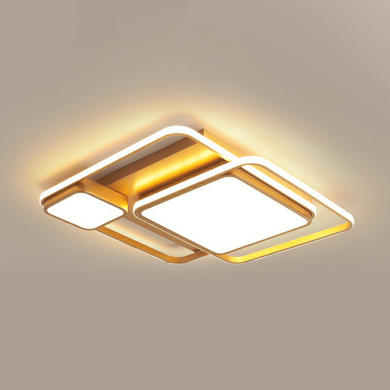 Golden Multi-Square Flush Ceiling Light Minimalist Acrylic LED Flush Mount Light Fixture Gold 21" Remote Control Stepless Dimming Clearhalo 'Ceiling Lights' 'Close To Ceiling Lights' 'Close to ceiling' 'Flush mount' Lighting' 2328275