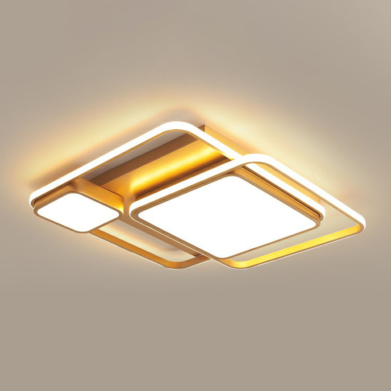 Golden Multi-Square Flush Ceiling Light Minimalist Acrylic LED Flush Mount Light Fixture Gold 23.5" Third Gear Clearhalo 'Ceiling Lights' 'Close To Ceiling Lights' 'Close to ceiling' 'Flush mount' Lighting' 2328278