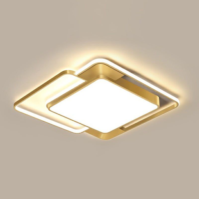 Gold Square Shaped Flush Ceiling Light Fixture Simple Metal LED Flushmount Lighting for Bedroom Gold 24.5" Third Gear Clearhalo 'Ceiling Lights' 'Close To Ceiling Lights' 'Close to ceiling' 'Flush mount' Lighting' 2328285