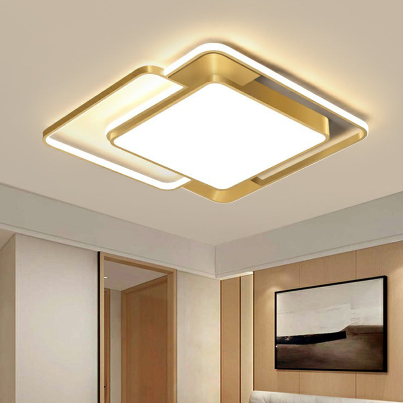 Gold Square Shaped Flush Ceiling Light Fixture Simple Metal LED Flushmount Lighting for Bedroom Clearhalo 'Ceiling Lights' 'Close To Ceiling Lights' 'Close to ceiling' 'Flush mount' Lighting' 2328287