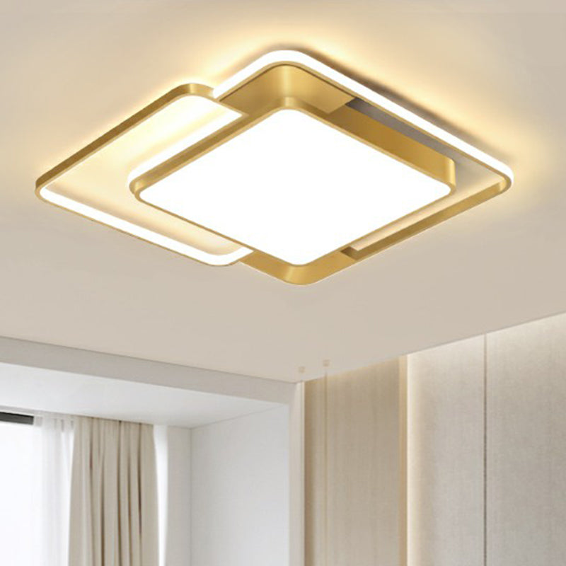 Gold Square Shaped Flush Ceiling Light Fixture Simple Metal LED Flushmount Lighting for Bedroom