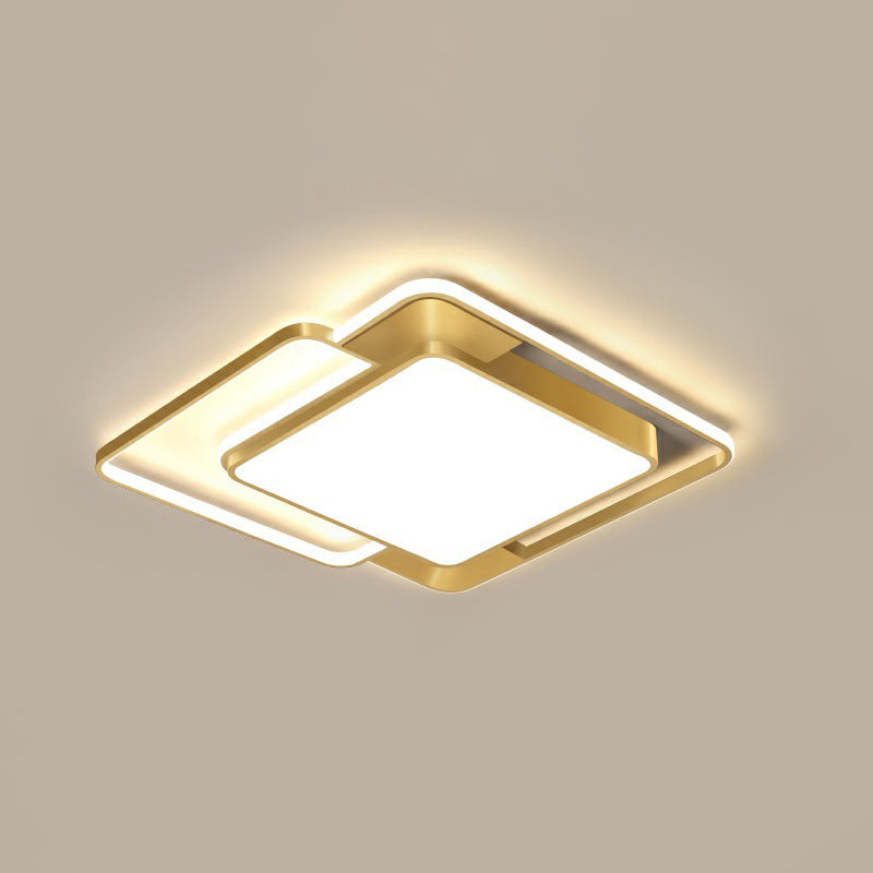 Gold Square Shaped Flush Ceiling Light Fixture Simple Metal LED Flushmount Lighting for Bedroom
