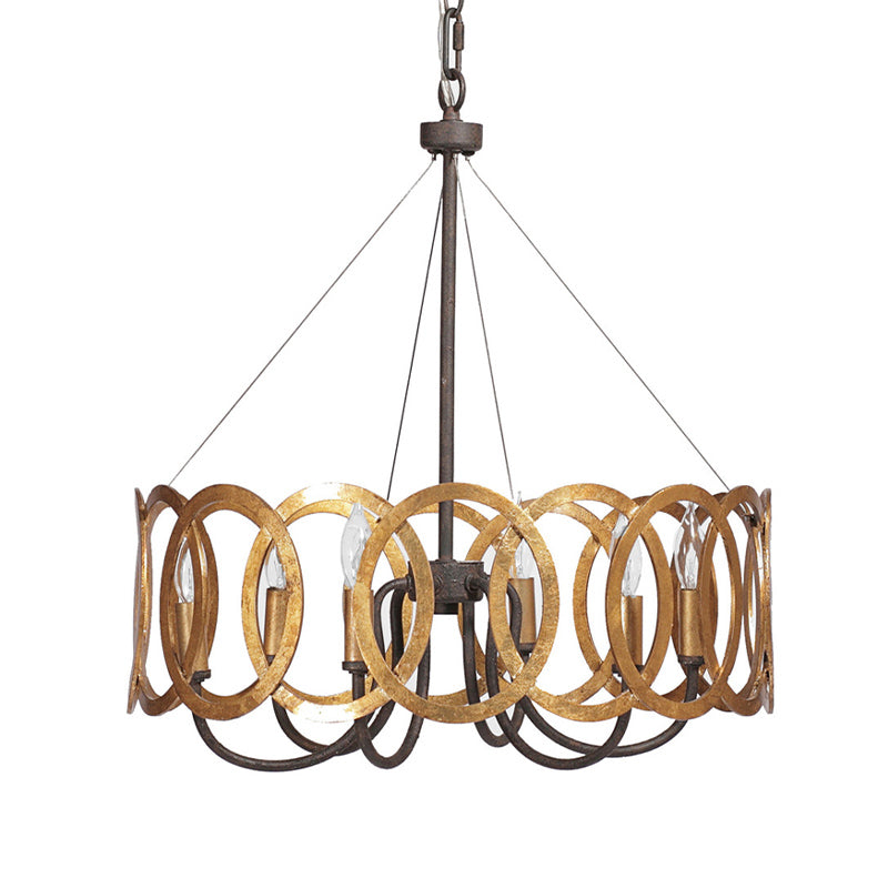 Round Metal Ceiling Light Traditional 6-Bulb Dining Room Pendant Chandelier in Gold Clearhalo 'Ceiling Lights' 'Chandeliers' Lighting' options 232832