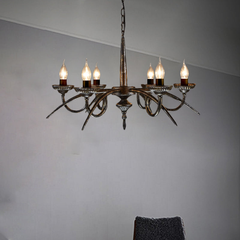 Industrial Candelabra Hanging Pendant 6 Lights Metal Ceiling Chandelier in Black for Bedroom Clearhalo 'Ceiling Lights' 'Chandeliers' Lighting' options 232872