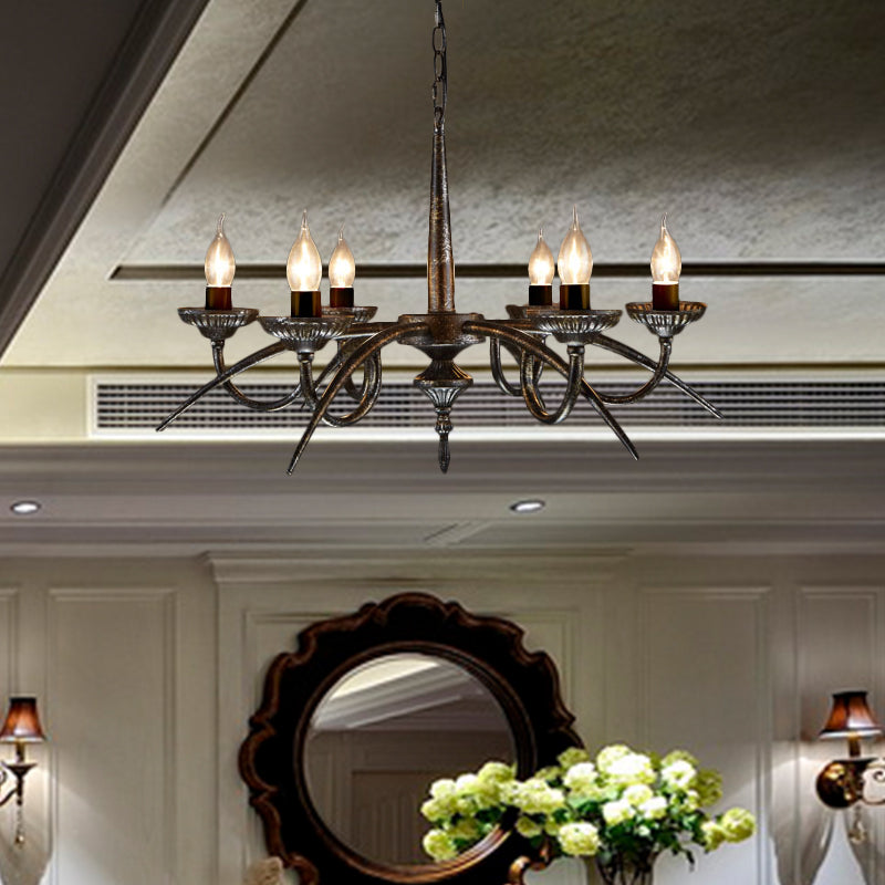 Industrial Candelabra Hanging Pendant 6 Lights Metal Ceiling Chandelier in Black for Bedroom Clearhalo 'Ceiling Lights' 'Chandeliers' Lighting' options 232873