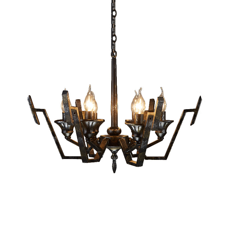 Black 6 Lights Chandelier Lighting Rustic Metal Candelabra Pendant Lamp for Bedroom Clearhalo 'Ceiling Lights' 'Chandeliers' Lighting' options 232888