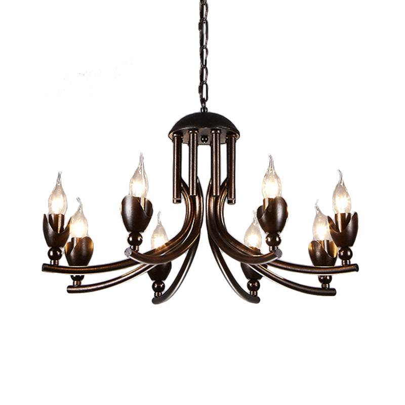 Metal Candle Chandelier Lamp Industrial 8-Head Restaurant Pendant Ceiling Light in Black Clearhalo 'Ceiling Lights' 'Chandeliers' Lighting' options 232892