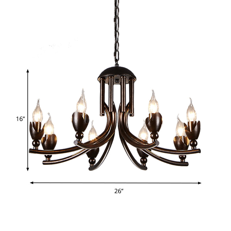 Metal Candle Chandelier Lamp Industrial 8-Head Restaurant Pendant Ceiling Light in Black Clearhalo 'Ceiling Lights' 'Chandeliers' Lighting' options 232893
