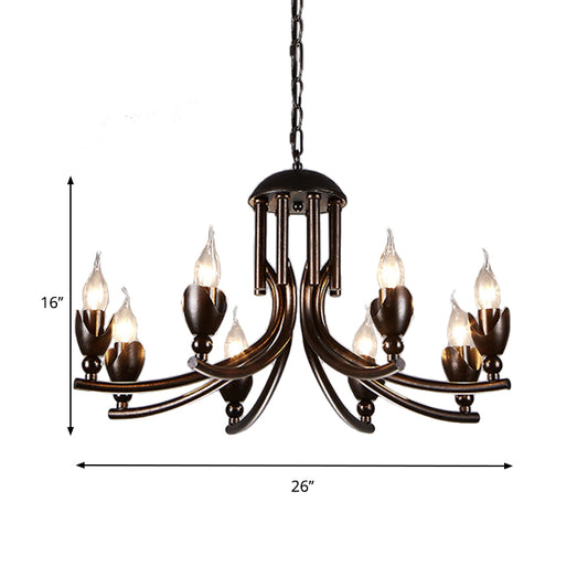 Metal Candle Chandelier Lamp Industrial 8-Head Restaurant Pendant Ceiling Light in Black Clearhalo 'Ceiling Lights' 'Chandeliers' Lighting' options 232893