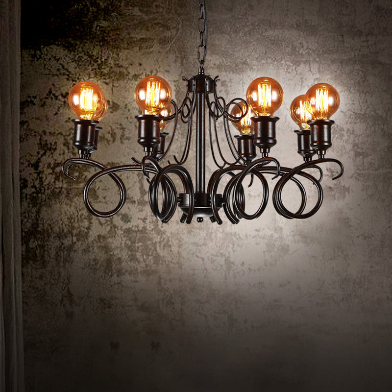 Metal Black Hanging Chandelier Swirled Arm 8-Bulb Traditional Suspension Light for Living Room Clearhalo 'Ceiling Lights' 'Chandeliers' Lighting' options 232910