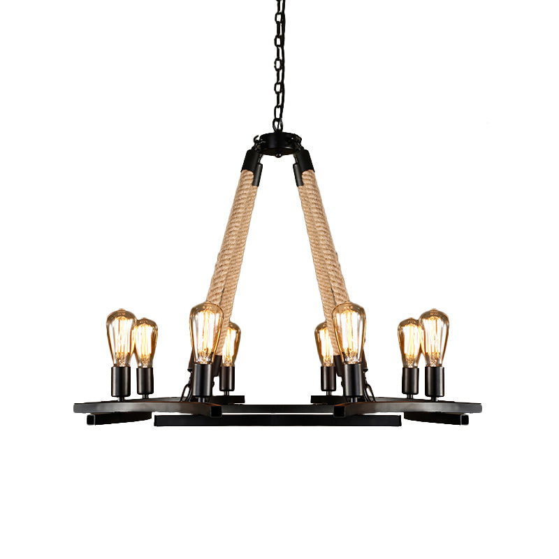 Round Metal Ceiling Lamp Traditional 8-Bulb Dining Room Pendant Chandelier in Black Clearhalo 'Ceiling Lights' 'Chandeliers' Lighting' options 232925