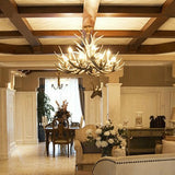 Village Candelabra Hanging Pendant 12 Lights Resin Ceiling Chandelier with Antler in Brown for Living Room Clearhalo 'Ceiling Lights' 'Chandeliers' Lighting' options 232985