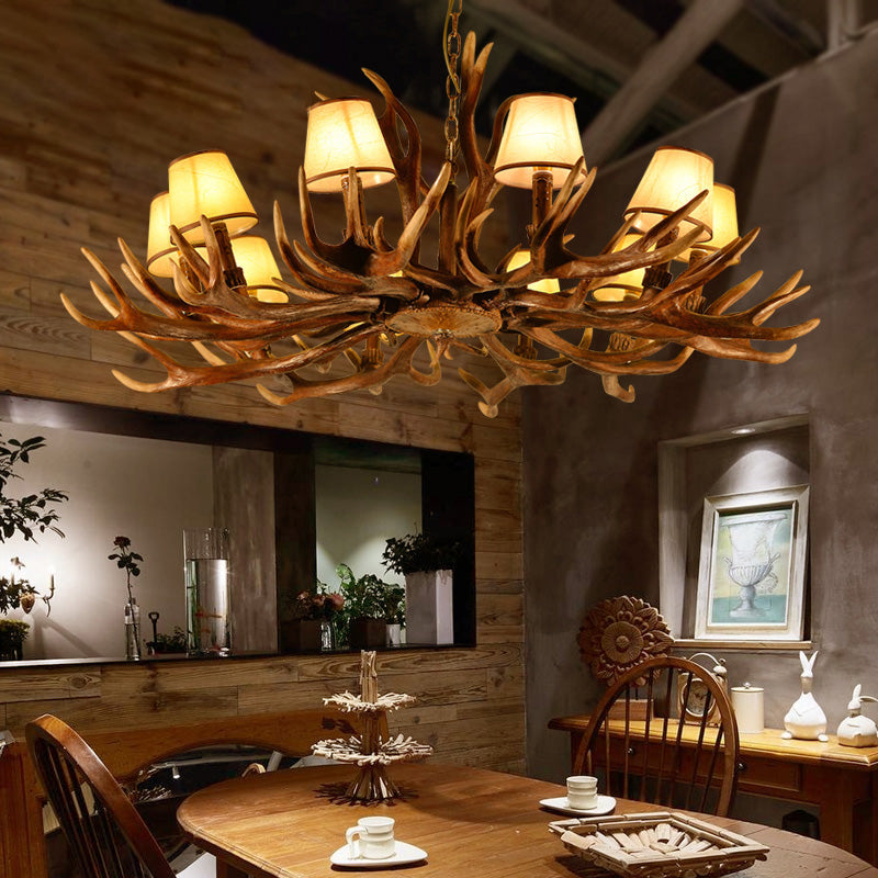 Conical Resin Pendant Lighting Traditional 10-Bulb Dining Room Chandelier Light in Brown Brown Clearhalo 'Ceiling Lights' 'Chandeliers' Lighting' options 232993_fe04e5c2-35b9-4e6f-814c-99bf6e96610a