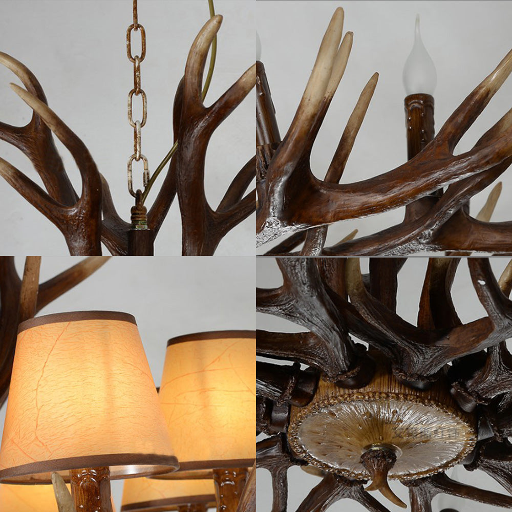 Conical Resin Pendant Lighting Traditional 10-Bulb Dining Room Chandelier Light in Brown Clearhalo 'Ceiling Lights' 'Chandeliers' Lighting' options 232997