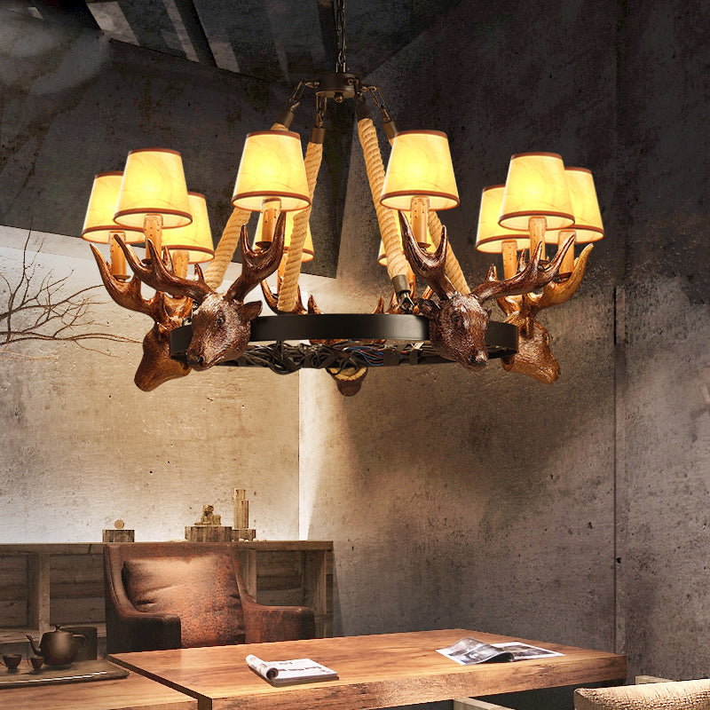 Resin Tapered Shade Chandelier Lamp Rural 10-Head Restaurant Pendant Ceiling Light in Black Clearhalo 'Ceiling Lights' 'Chandeliers' Lighting' options 233004