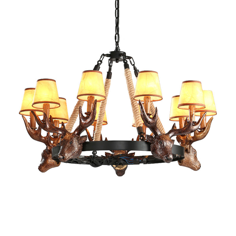 Resin Tapered Shade Chandelier Lamp Rural 10-Head Restaurant Pendant Ceiling Light in Black Clearhalo 'Ceiling Lights' 'Chandeliers' Lighting' options 233005