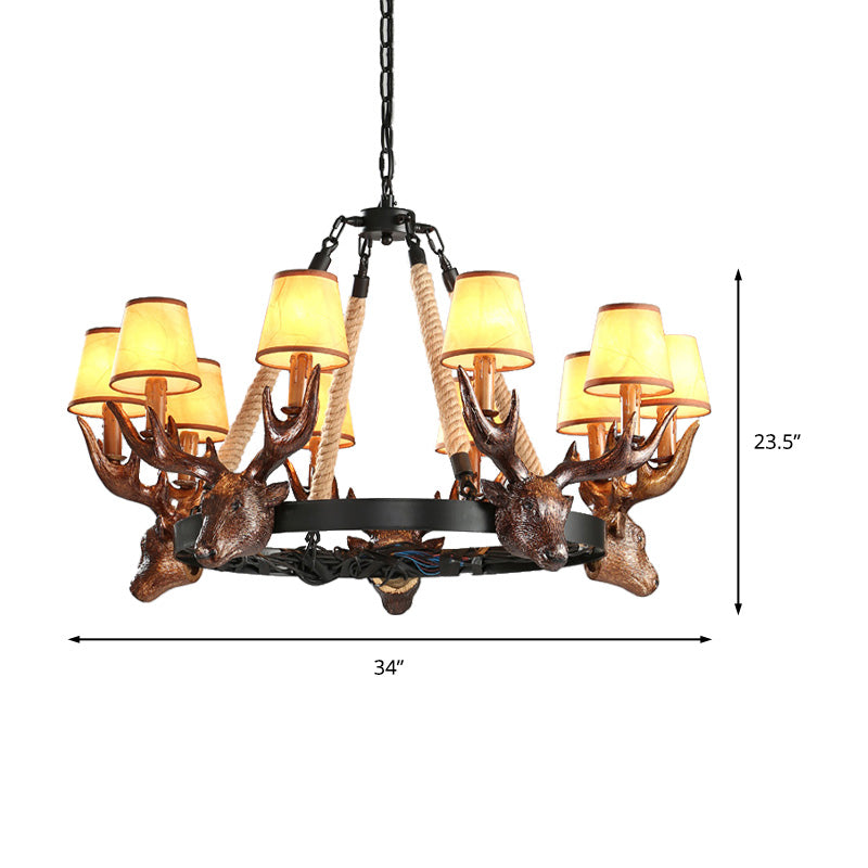 Resin Tapered Shade Chandelier Lamp Rural 10-Head Restaurant Pendant Ceiling Light in Black Clearhalo 'Ceiling Lights' 'Chandeliers' Lighting' options 233006
