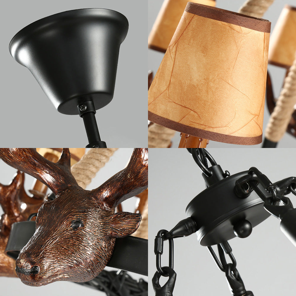 Resin Tapered Shade Chandelier Lamp Rural 10-Head Restaurant Pendant Ceiling Light in Black Clearhalo 'Ceiling Lights' 'Chandeliers' Lighting' options 233007