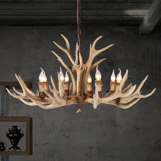Resin Light Brown Hanging Chandelier Deer Antler 8/12/24 Bulbs Traditional Pendant Light Fixture for Dining Room Clearhalo 'Ceiling Lights' 'Chandeliers' Lighting' options 233220