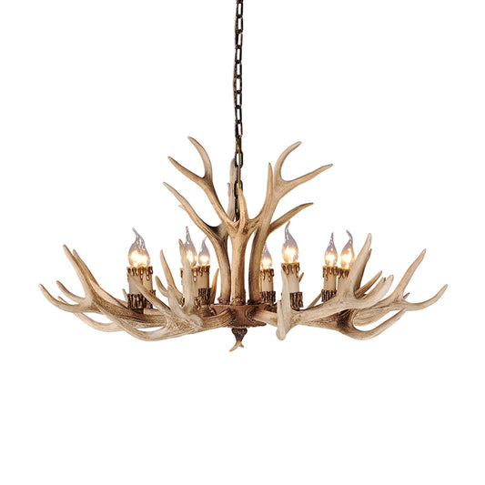 Resin Light Brown Hanging Chandelier Deer Antler 8/12/24 Bulbs Traditional Pendant Light Fixture for Dining Room 8 Light Brown