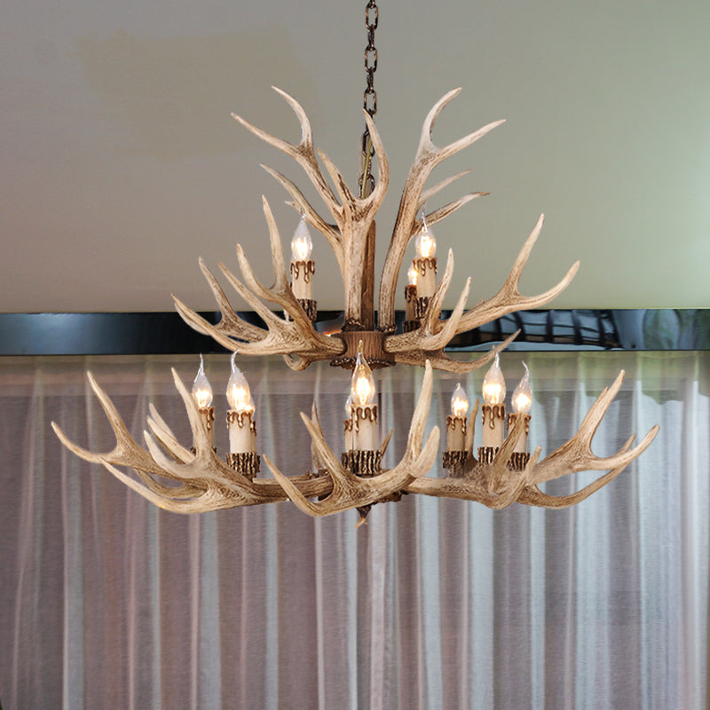 Resin Light Brown Hanging Chandelier Deer Antler 8/12/24 Bulbs Traditional Pendant Light Fixture for Dining Room Clearhalo 'Ceiling Lights' 'Chandeliers' Lighting' options 233223
