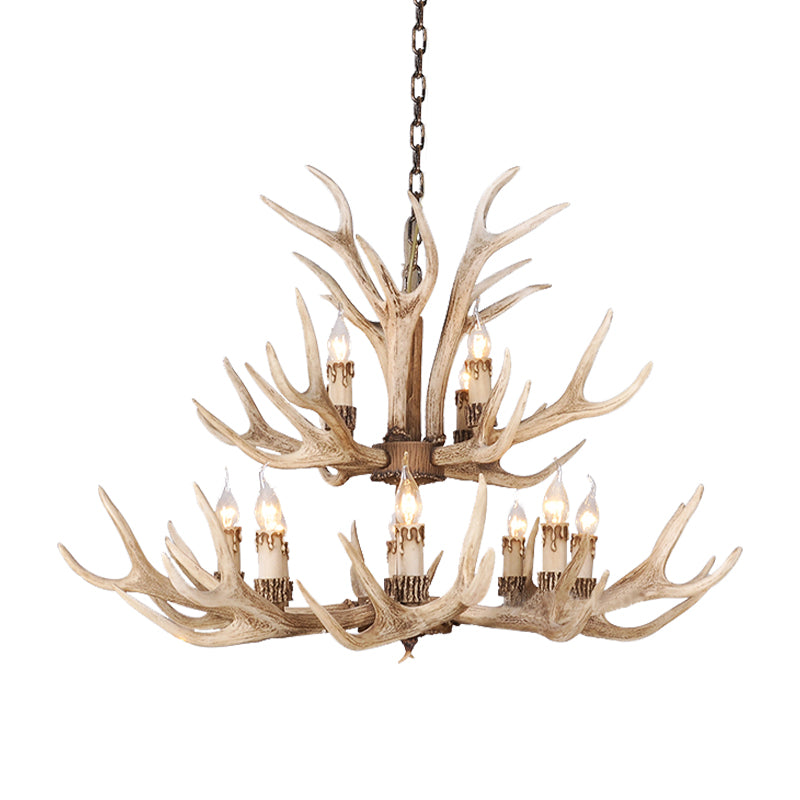 Resin Light Brown Hanging Chandelier Deer Antler 8/12/24 Bulbs Traditional Pendant Light Fixture for Dining Room Clearhalo 'Ceiling Lights' 'Chandeliers' Lighting' options 233225