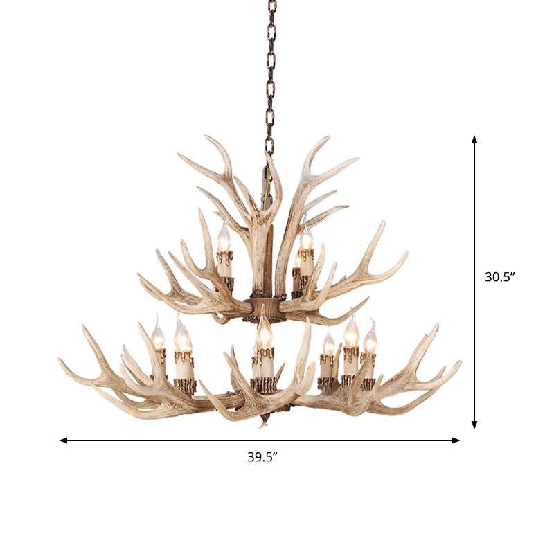 Resin Light Brown Hanging Chandelier Deer Antler 8/12/24 Bulbs Traditional Pendant Light Fixture for Dining Room Clearhalo 'Ceiling Lights' 'Chandeliers' Lighting' options 233226