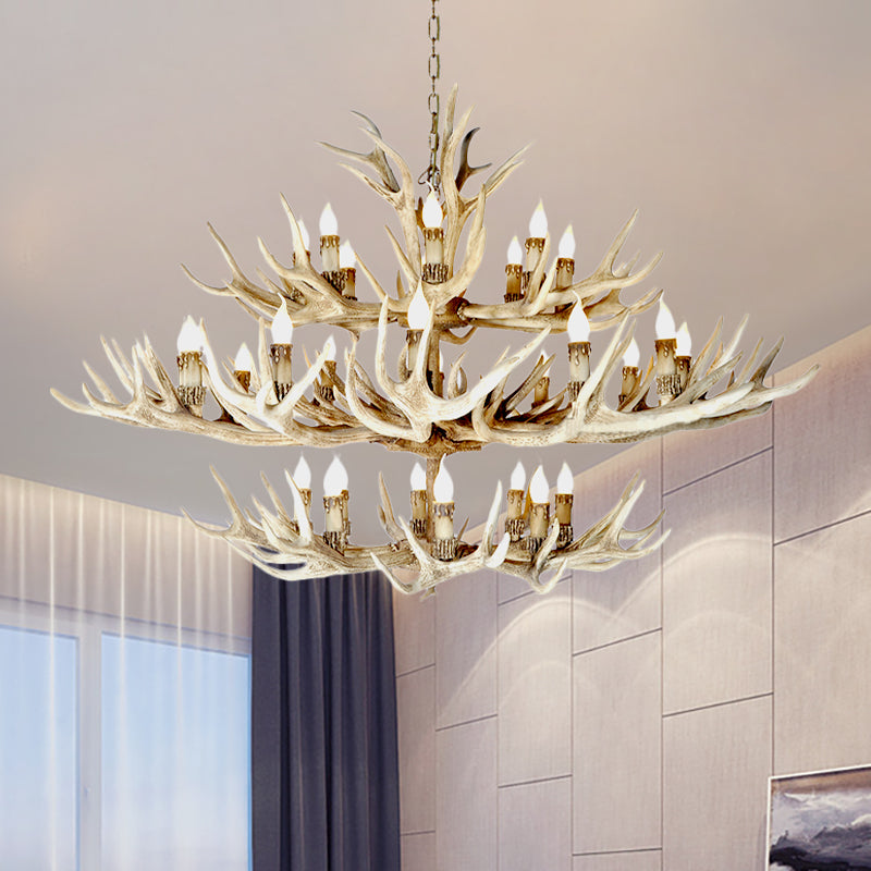 Resin Light Brown Hanging Chandelier Deer Antler 8/12/24 Bulbs Traditional Pendant Light Fixture for Dining Room Clearhalo 'Ceiling Lights' 'Chandeliers' Lighting' options 233227