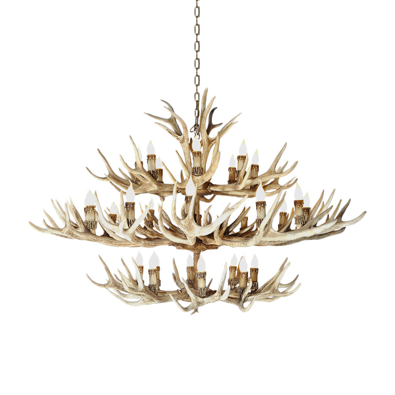 Resin Light Brown Hanging Chandelier Deer Antler 8/12/24 Bulbs Traditional Pendant Light Fixture for Dining Room Clearhalo 'Ceiling Lights' 'Chandeliers' Lighting' options 233229