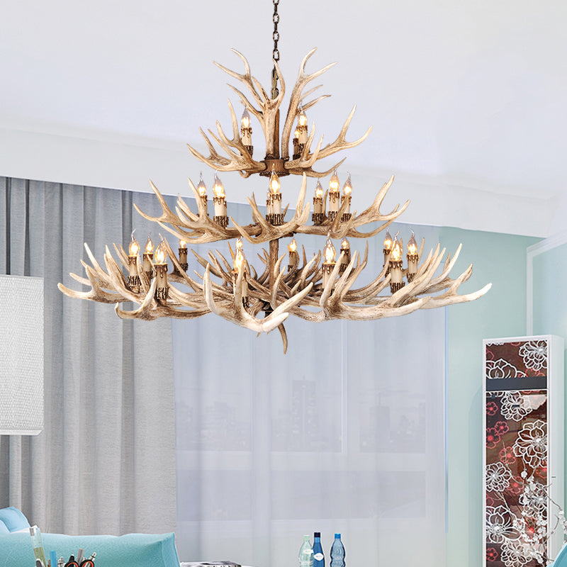 Resin Light Brown Hanging Chandelier Deer Antler 8/12/24 Bulbs Traditional Pendant Light Fixture for Dining Room Clearhalo 'Ceiling Lights' 'Chandeliers' Lighting' options 233231