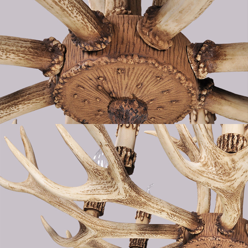 Resin Light Brown Hanging Chandelier Deer Antler 8/12/24 Bulbs Traditional Pendant Light Fixture for Dining Room Clearhalo 'Ceiling Lights' 'Chandeliers' Lighting' options 233235