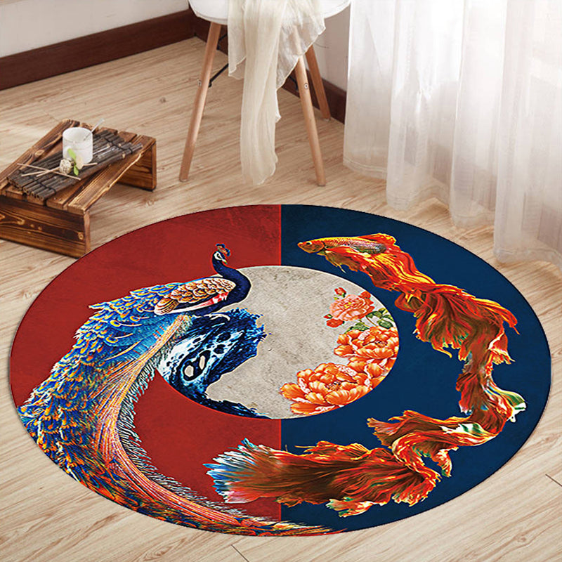 Oriental Living Room Rug Multi Colored Floral Printed Indoor Rug Polypropylene Anti-Slip Washable Easy Care Carpet Red-Blue Clearhalo 'Area Rug' 'Rug' 2333094