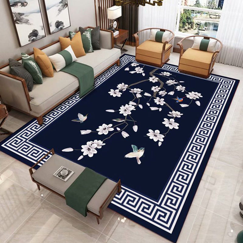 Vintage Parlor Rug Multi-Colored Floral Patterned Indoor Rug Synthetics Anti-Slip Backing Pet Friendly Carpet Navy Clearhalo 'Area Rug' 'Rug' 2333108