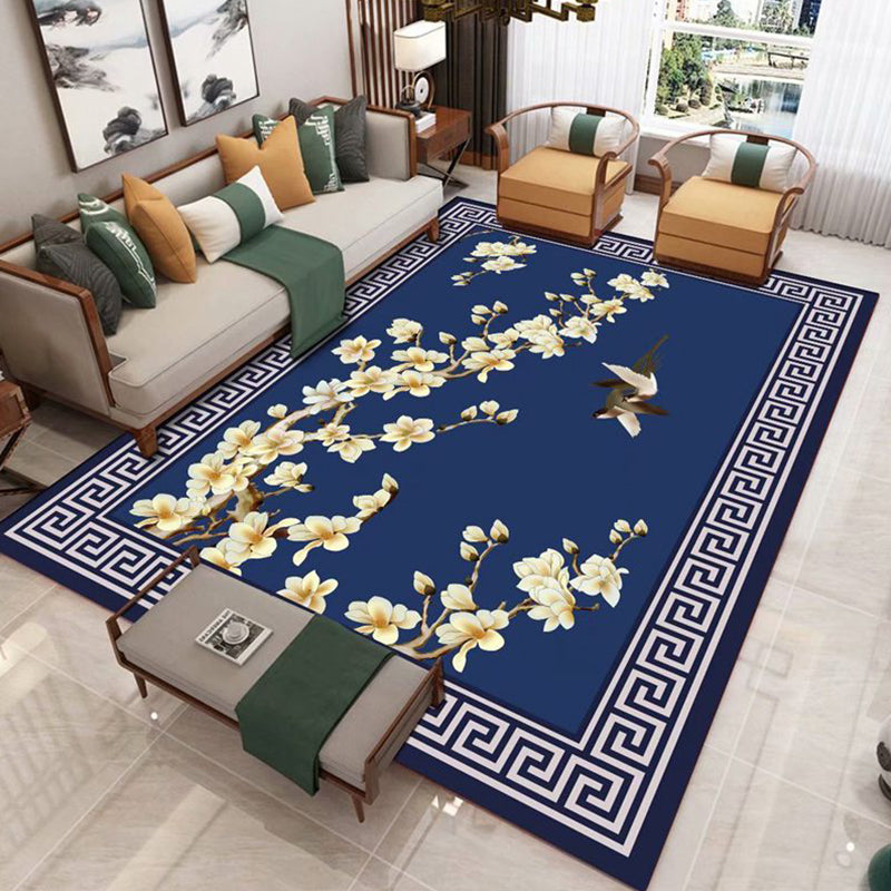 Vintage Parlor Rug Multi-Colored Floral Patterned Indoor Rug Synthetics Anti-Slip Backing Pet Friendly Carpet Dark Blue Clearhalo 'Area Rug' 'Rug' 2333119