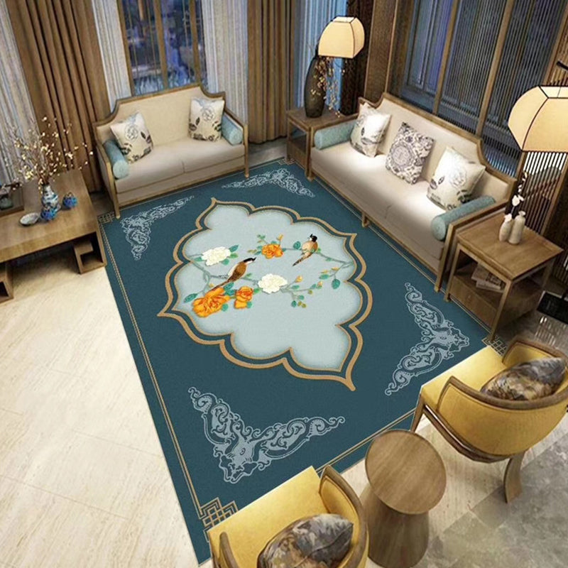 Chinoiserie Flower Rug Multi Colored Polypropylene Area Carpet Anti-Slip Backing Pet Friendly Easy Care Indoor Rug for Parlor Green Clearhalo 'Area Rug' 'Rug' 2333135