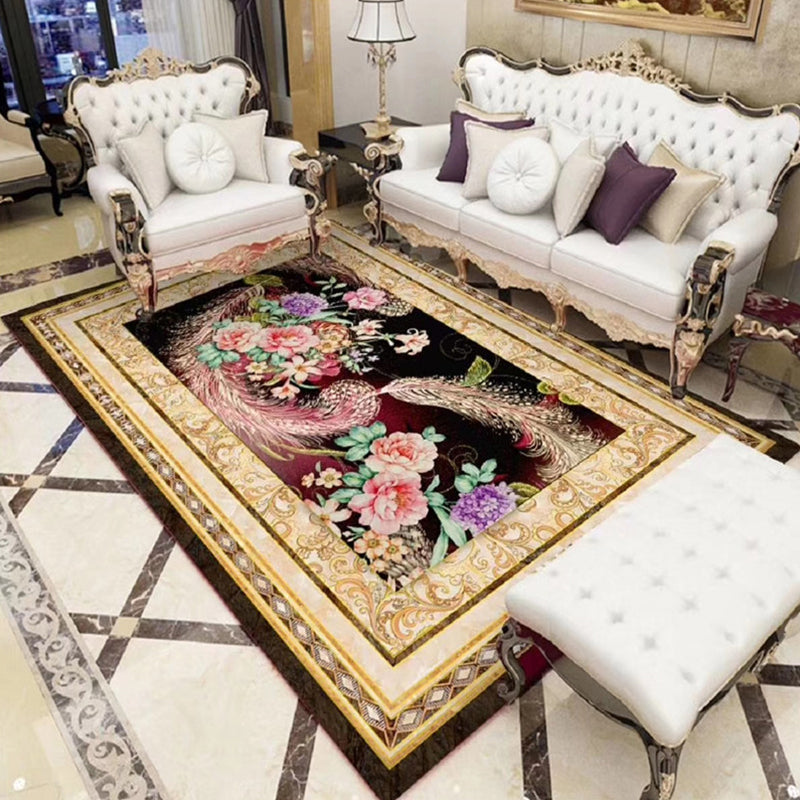 Chinoiserie Flower Rug Multi Colored Polypropylene Area Carpet Anti-Slip Backing Pet Friendly Easy Care Indoor Rug for Parlor Black Clearhalo 'Area Rug' 'Rug' 2333139