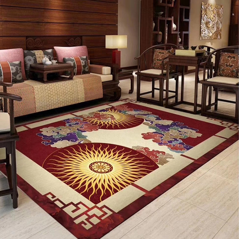 Chinoiserie Flower Rug Multi Colored Polypropylene Area Carpet Anti-Slip Backing Pet Friendly Easy Care Indoor Rug for Parlor Red Clearhalo 'Area Rug' 'Rug' 2333141