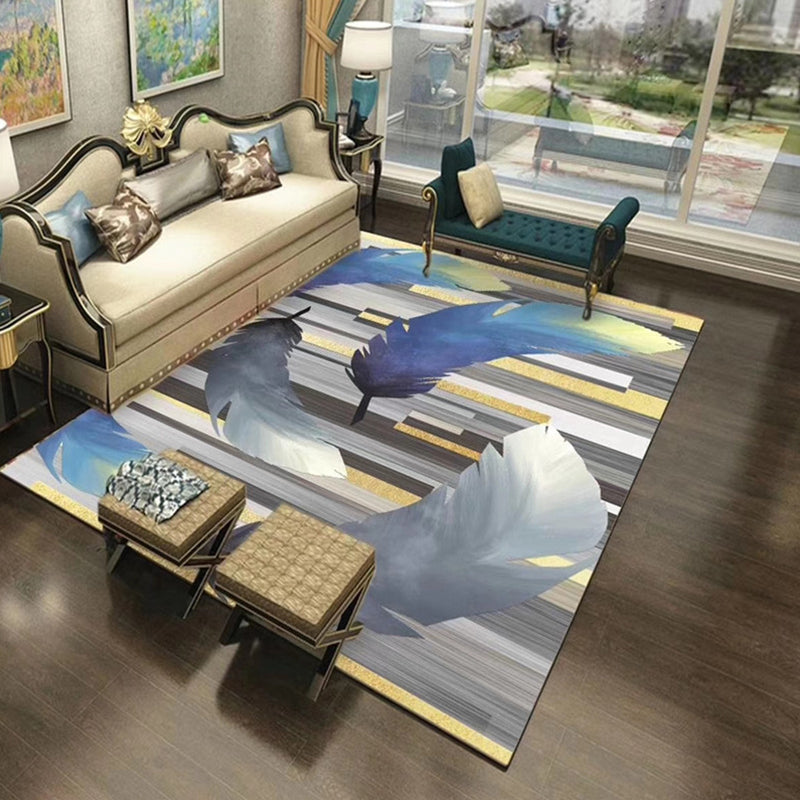 Chinoiserie Flower Rug Multi Colored Polypropylene Area Carpet Anti-Slip Backing Pet Friendly Easy Care Indoor Rug for Parlor Dark Blue-Gray Clearhalo 'Area Rug' 'Rug' 2333143