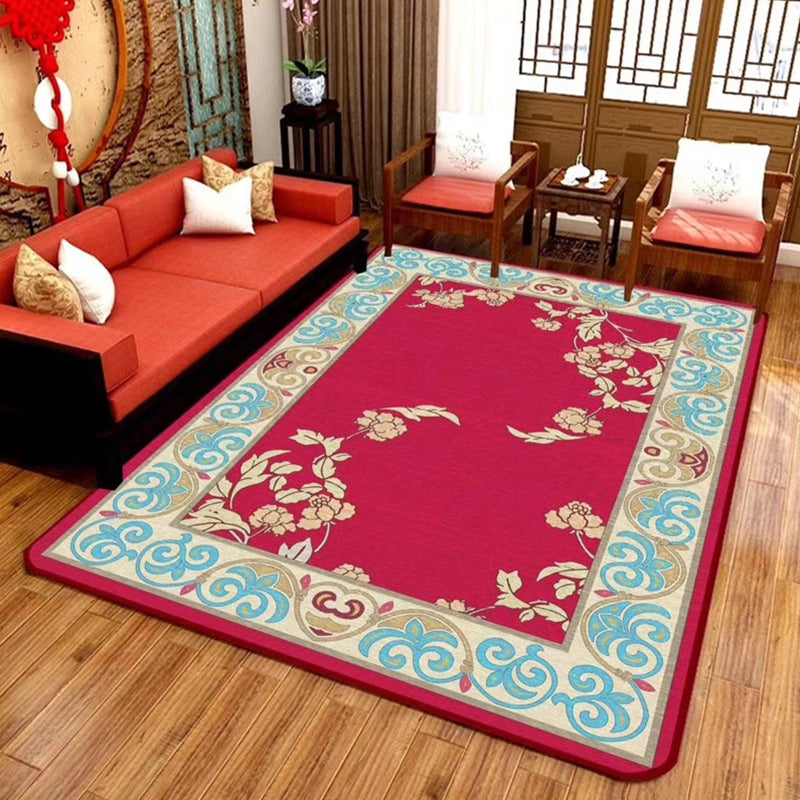 Chinoiserie Flower Rug Multi Colored Polypropylene Area Carpet Anti-Slip Backing Pet Friendly Easy Care Indoor Rug for Parlor Red-Blue Clearhalo 'Area Rug' 'Rug' 2333145