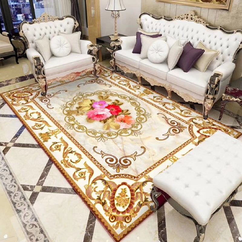 Chinoiserie Flower Rug Multi Colored Polypropylene Area Carpet Anti-Slip Backing Pet Friendly Easy Care Indoor Rug for Parlor Yellow Clearhalo 'Area Rug' 'Rug' 2333146
