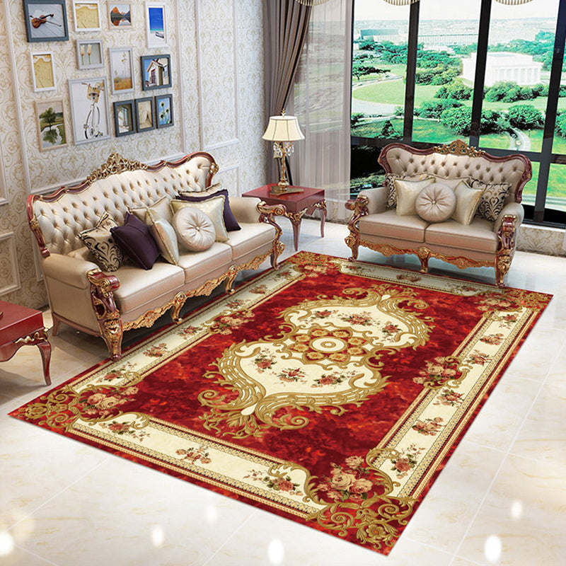 Chinoiserie Flower Rug Multi Colored Polypropylene Area Carpet Anti-Slip Backing Pet Friendly Easy Care Indoor Rug for Parlor Red-Yellow Clearhalo 'Area Rug' 'Rug' 2333147