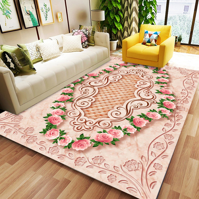 Chinoiserie Flower Rug Multi Colored Polypropylene Area Carpet Anti-Slip Backing Pet Friendly Easy Care Indoor Rug for Parlor Pink Clearhalo 'Area Rug' 'Rug' 2333148