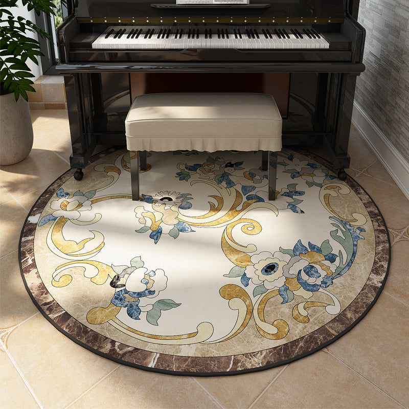 Olden Decoration Rug Multi Color Flower Printed Area Carpet Polyster Non-Slip Backing Stain-Resistant Indoor Rug Light Yellow Clearhalo 'Area Rug' 'Rugs' 'Vintage' Rug' 2333151