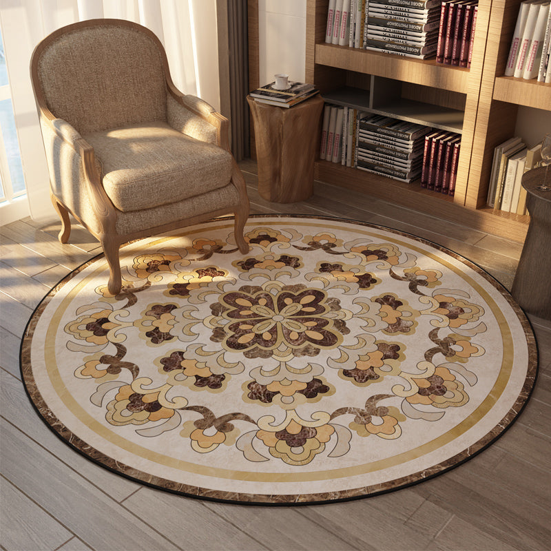 Olden Decoration Rug Multi Color Flower Printed Area Carpet Polyster Non-Slip Backing Stain-Resistant Indoor Rug Yellow Clearhalo 'Area Rug' 'Rugs' 'Vintage' Rug' 2333157