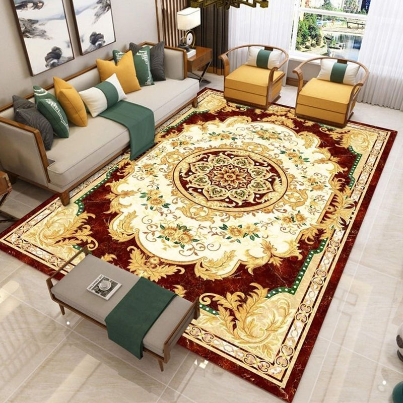 Nostalgia Living Room Rug Multi Colored Floral Printed Area Rug Synthetics Anti-Slip Backing Easy Care Indoor Rug Dark Red Clearhalo 'Area Rug' 'Rugs' 'Vintage' Rug' 2333161